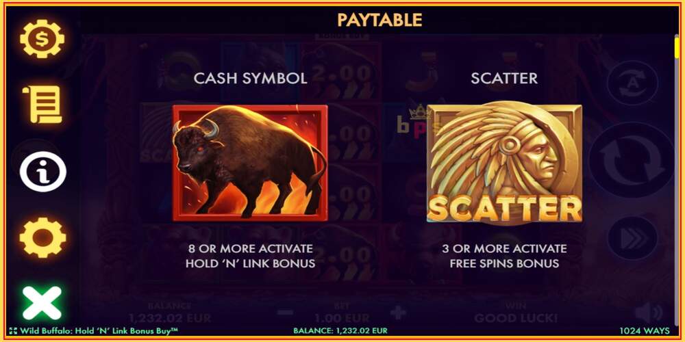 Khe trò chơi Wild Buffalo Hold N Link Bonus Buy