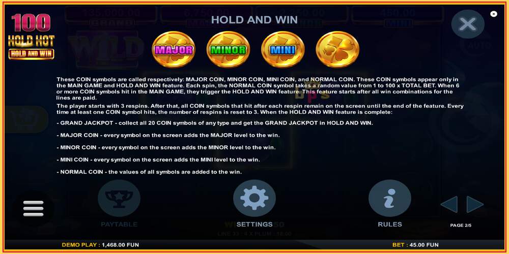 Spelslot 100 Hold Hot Hold and Win