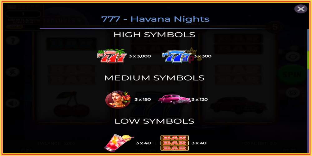 Žaidimo lizdas 777 - Havana Nights