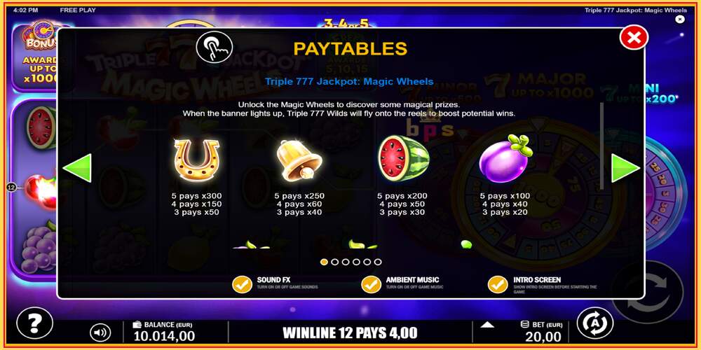 Igralna reža Triple 777 Jackpot Magic Wheels