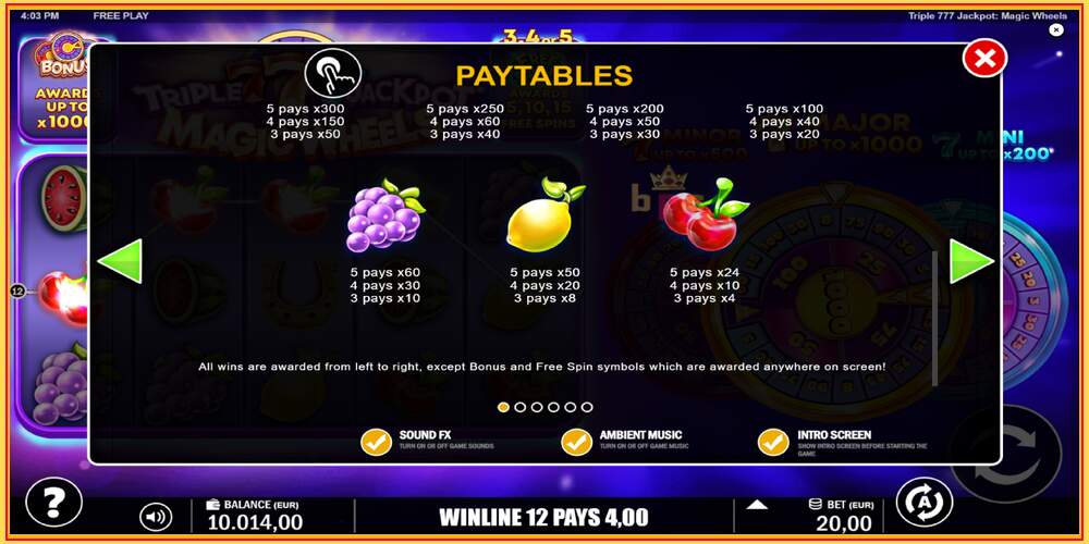 Igralna reža Triple 777 Jackpot Magic Wheels