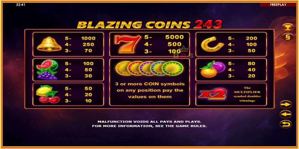 Pelipaikka Blazing Coins 243