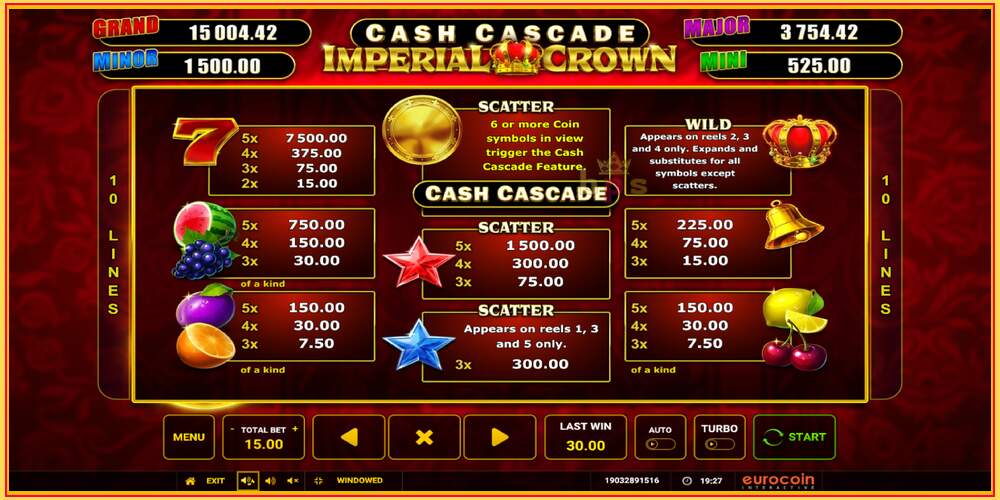 Slot di gioco Cash Cascade Imperial Crown