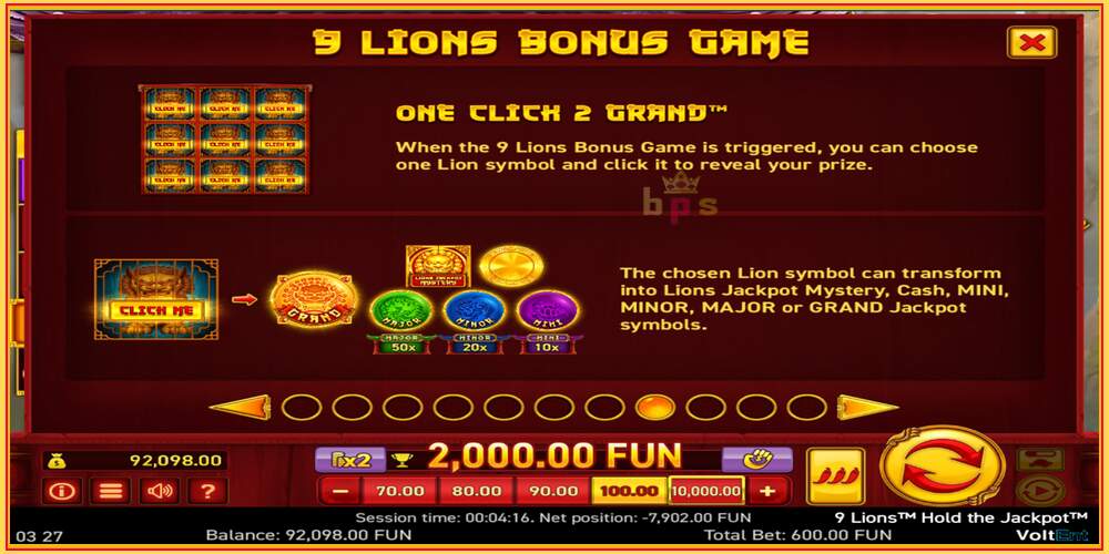 Pelipaikka 9 Lions: Hold The Jackpot