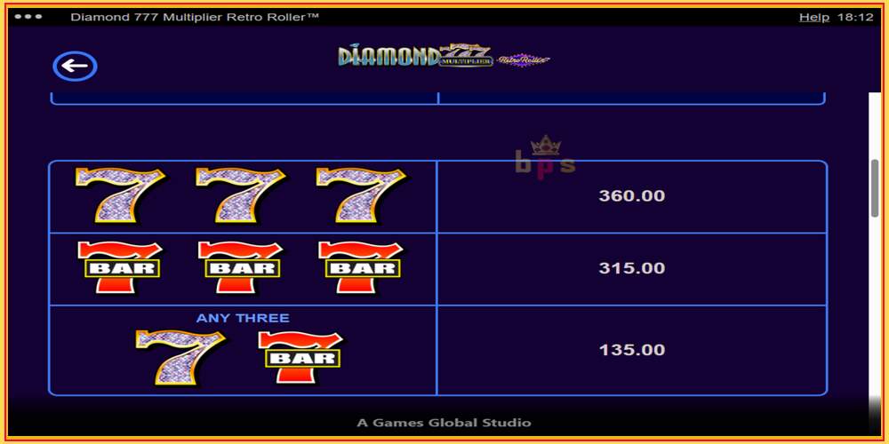 Žaidimo lizdas Diamond 777 Multiplier Retro Roller