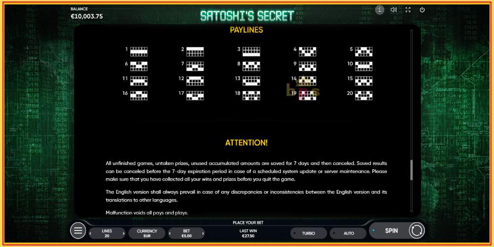 Slot permainan Satoshi’s Secret