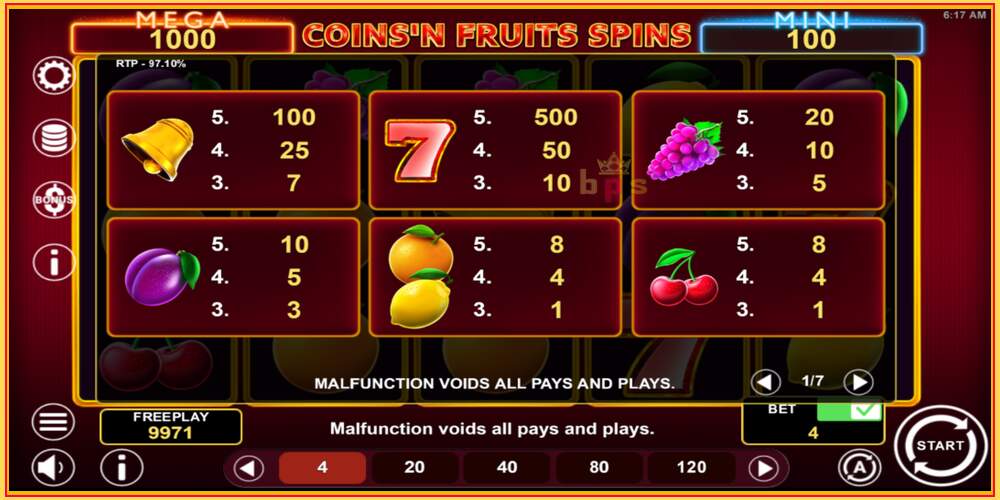 Игровой слот Coinsn Fruits Spins