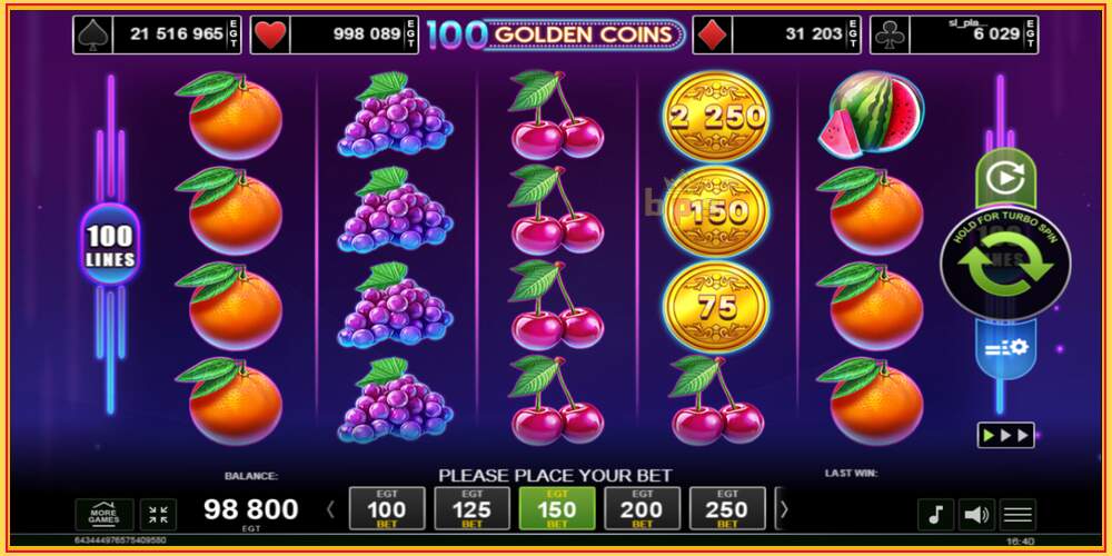 Игровой слот 100 Golden Coins