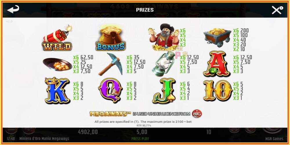 Slot de joc Miniera dOro Mania Megaways