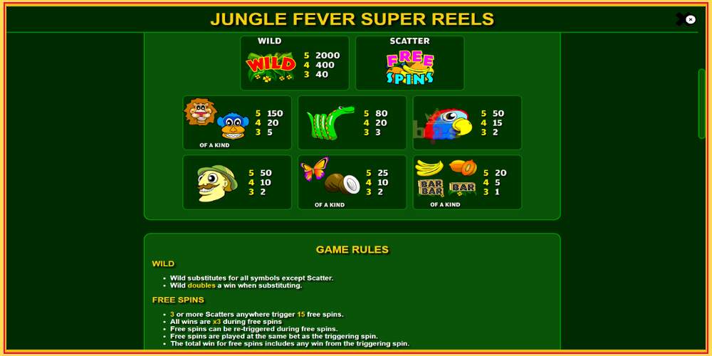 ສະລັອດຕິງເກມ Jungle Fever Super Reels