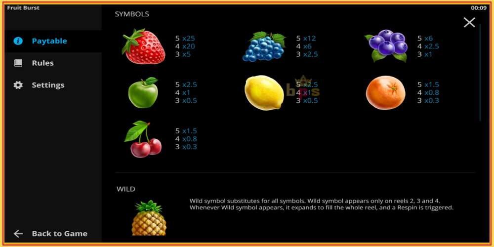 Tragamonedas de juego Fruitburst