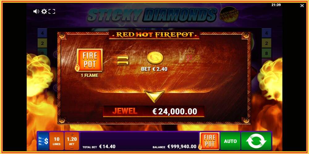 Oyun yuvası Sticky Diamonds Red Hot Firepot