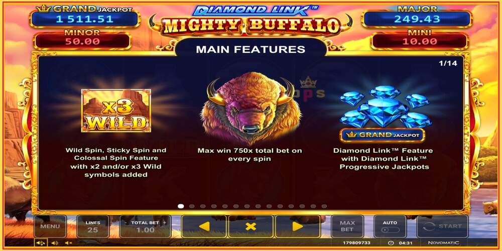 Игровой слот Diamond Link Mighty Buffalo