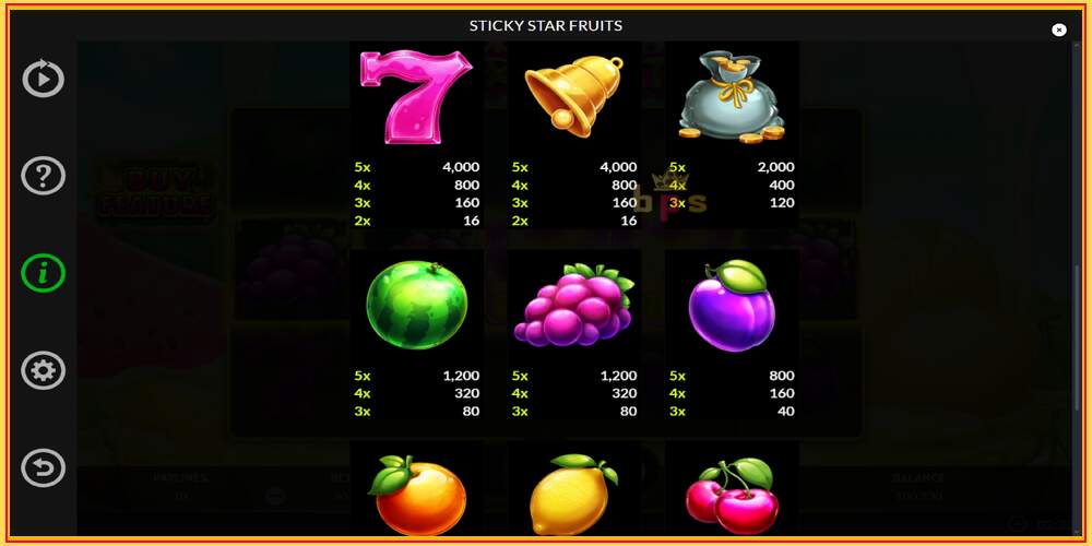 משבצת משחק Sticky Star Fruits