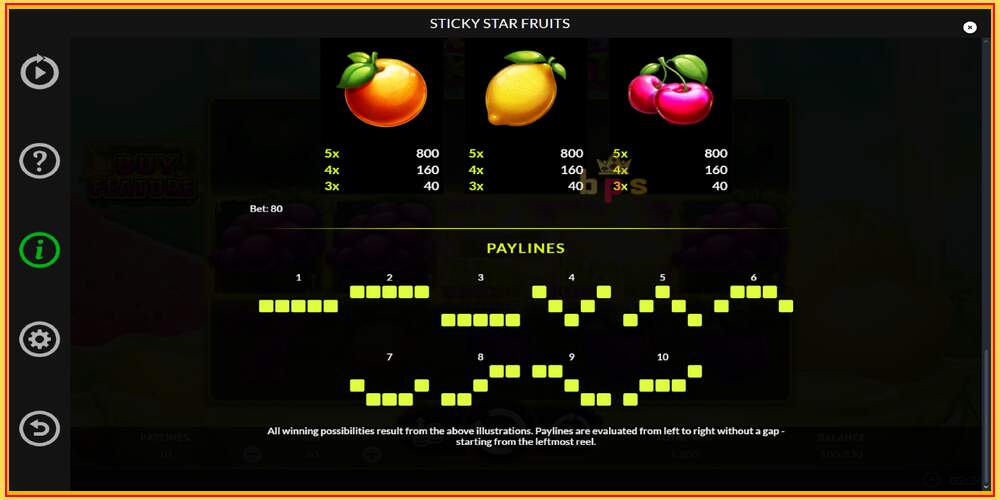 משבצת משחק Sticky Star Fruits